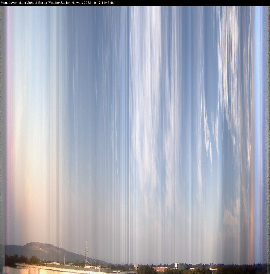 image of the sky seen from UVic, each column of pixels is a different minute, keogram