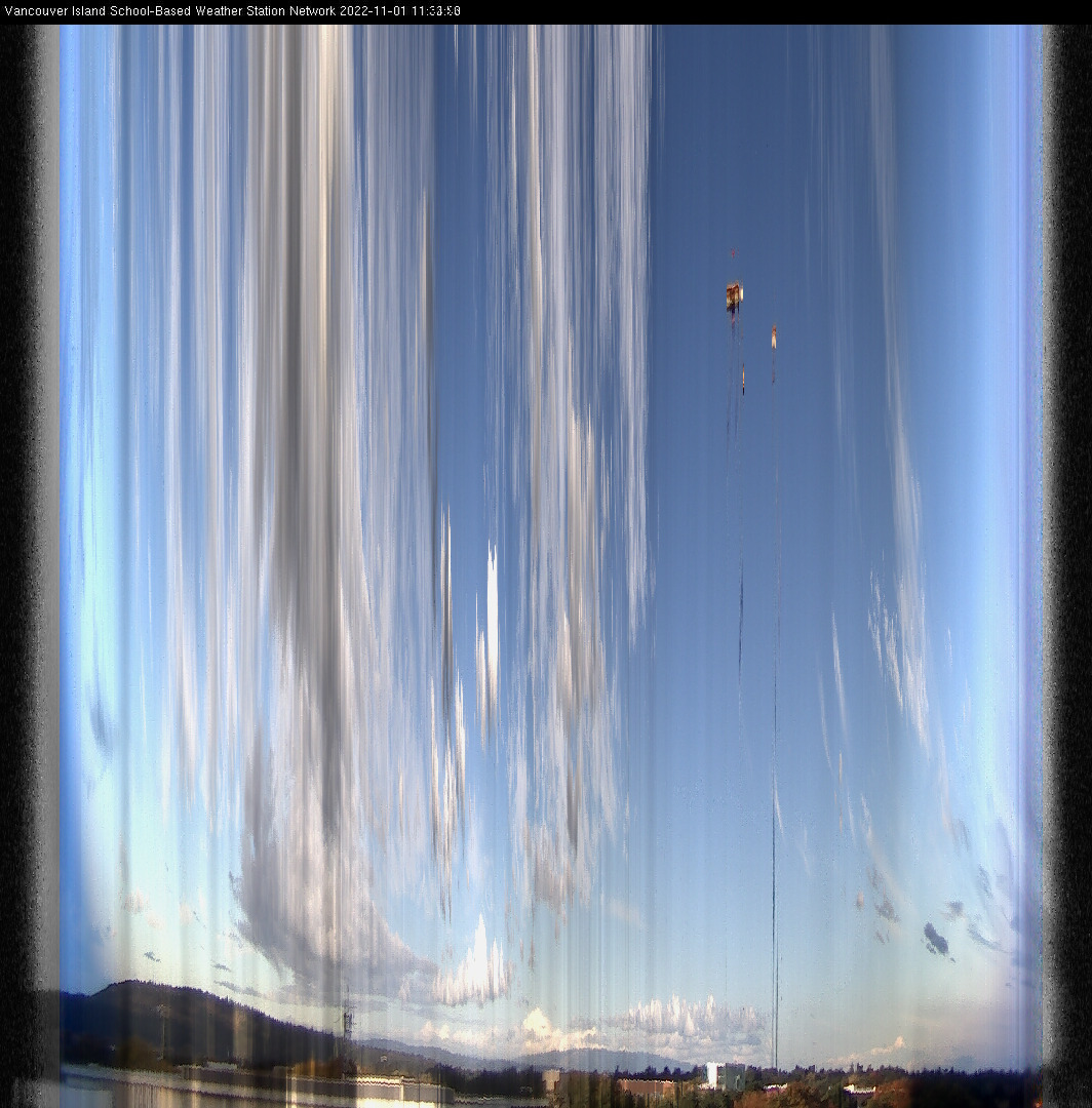 image of the sky seen from UVic, each column of pixels is a different minute, keogram