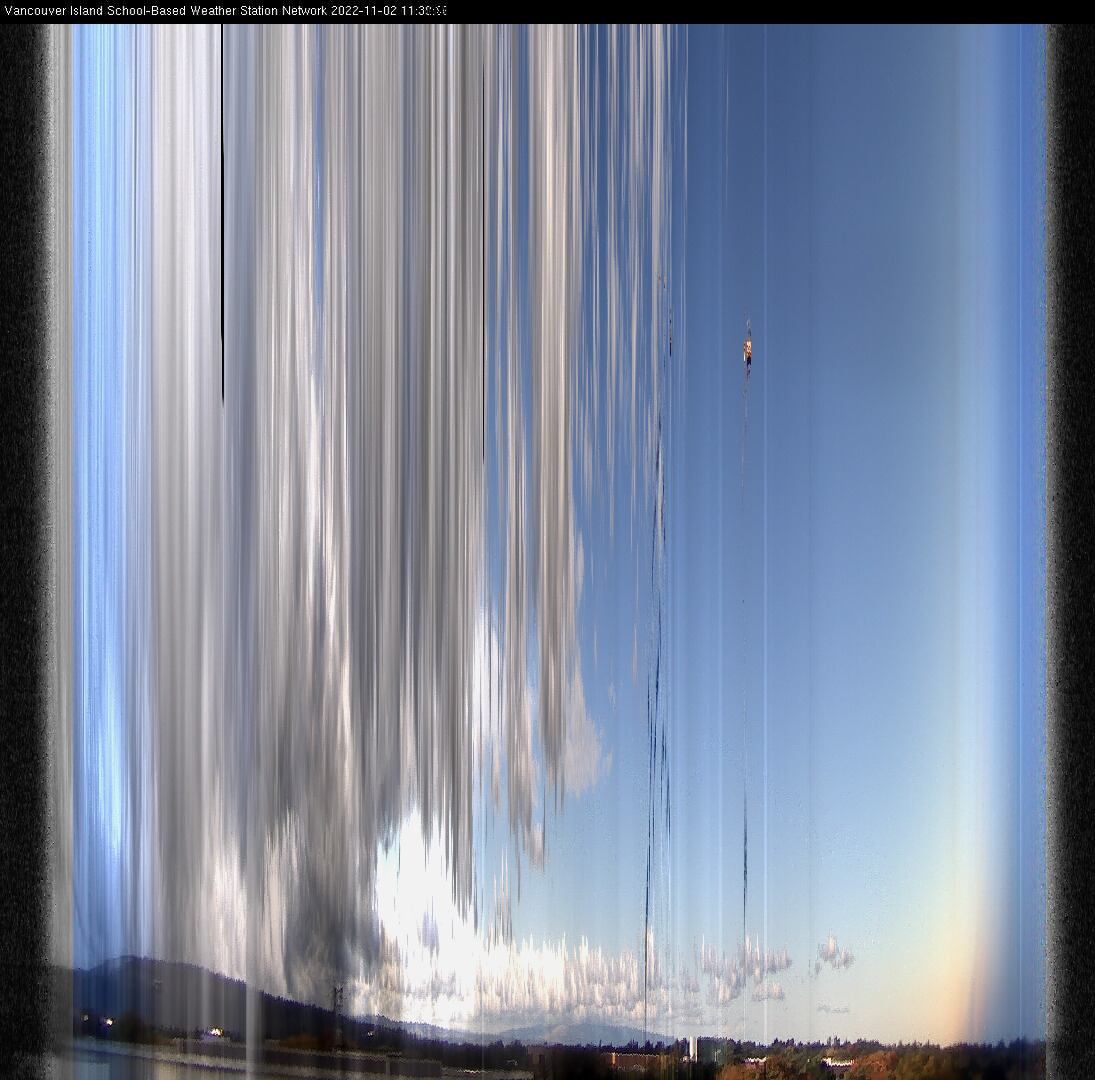 image of the sky seen from UVic, each column of pixels is a different minute, keogram