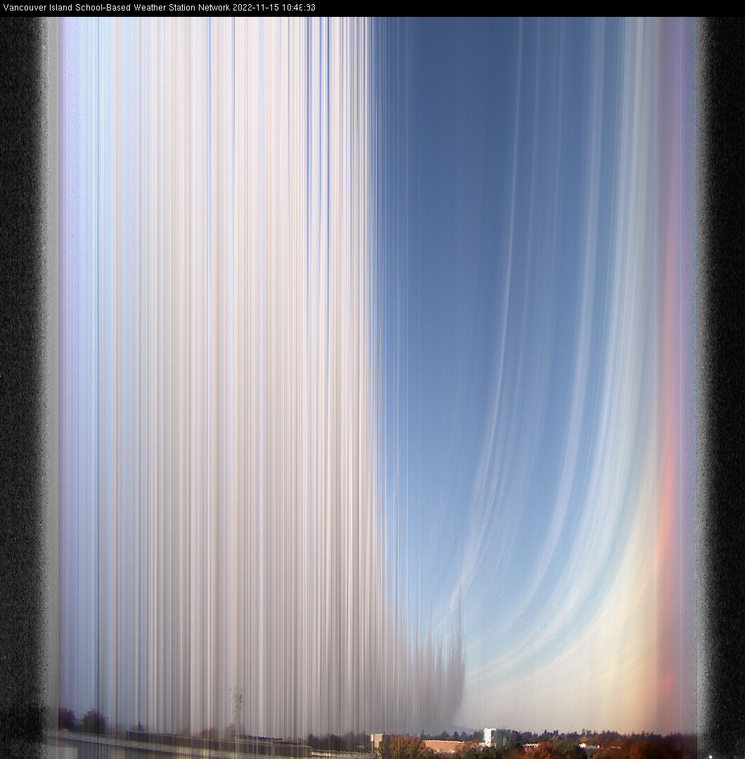 image of the sky seen from UVic, each column of pixels is a different minute, keogram