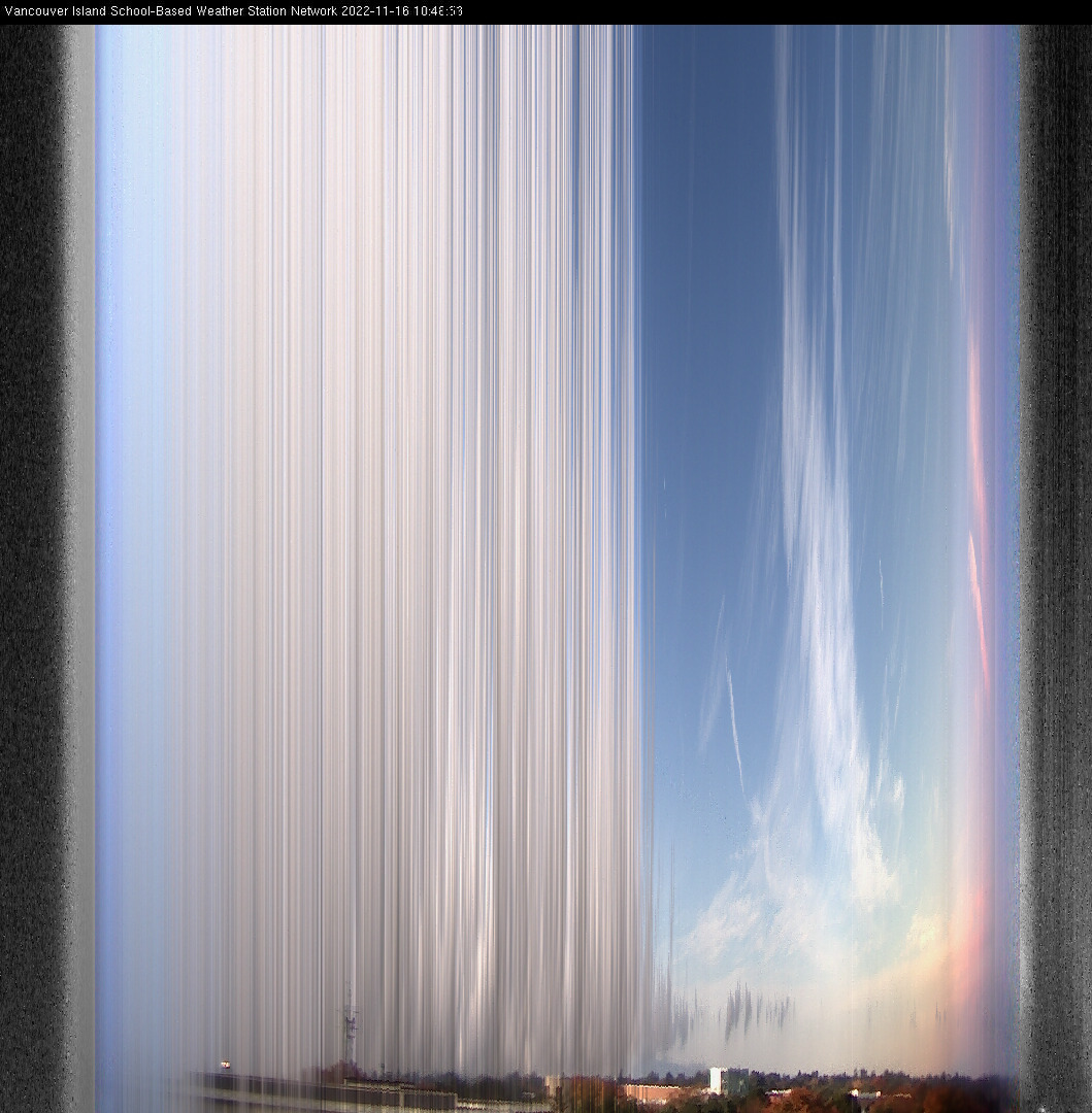 image of the sky seen from UVic, each column of pixels is a different minute, keogram