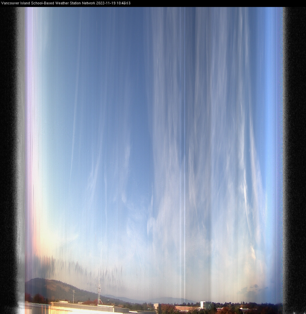 image of the sky seen from UVic, each column of pixels is a different minute, keogram