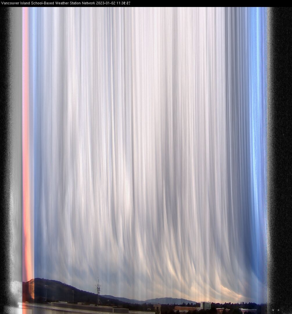 image of the sky seen from UVic, each column of pixels is a different minute, keogram