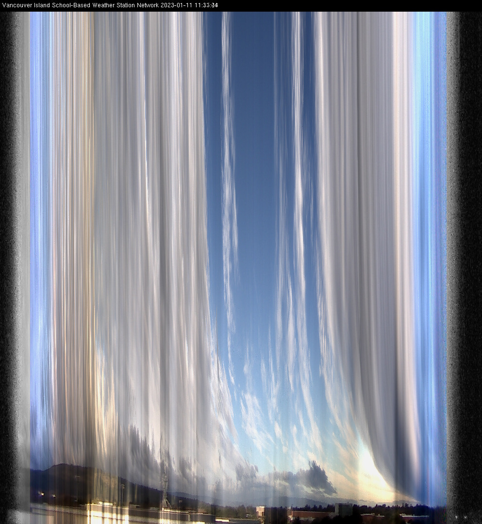 image of the sky seen from UVic, each column of pixels is a different minute, keogram