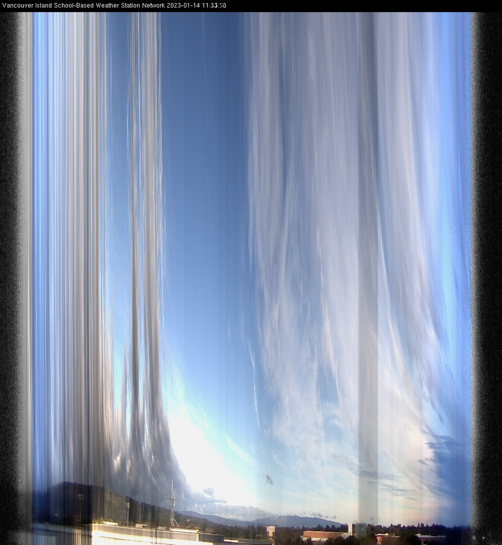 image of the sky seen from UVic, each column of pixels is a different minute, keogram