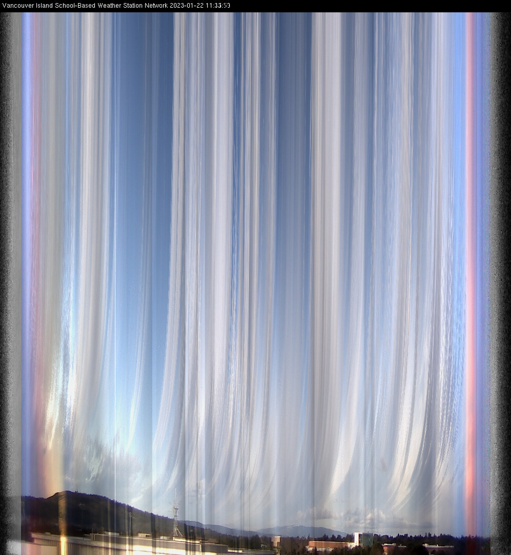 image of the sky seen from UVic, each column of pixels is a different minute, keogram