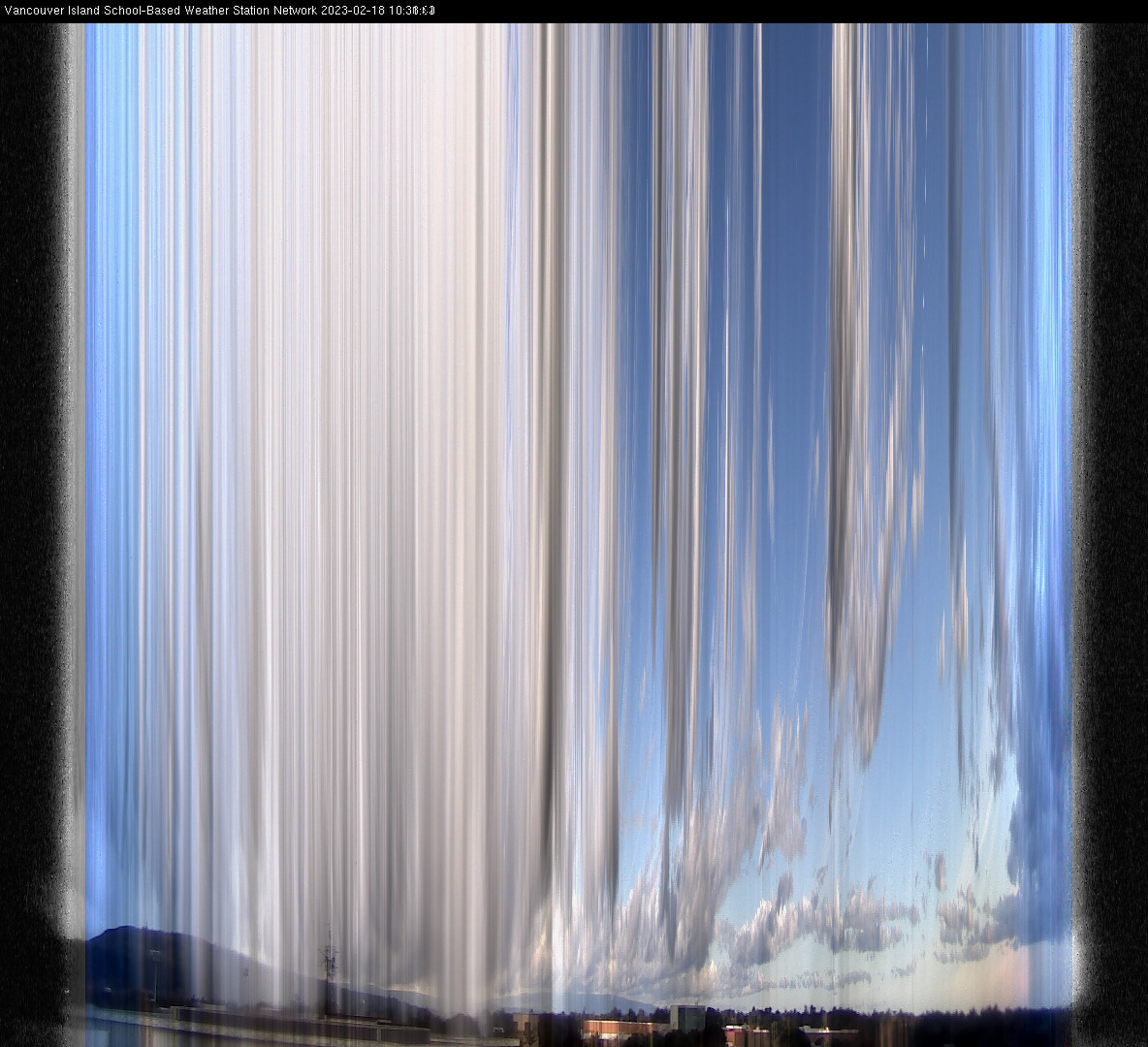 image of the sky seen from UVic, each column of pixels is a different minute, keogram
