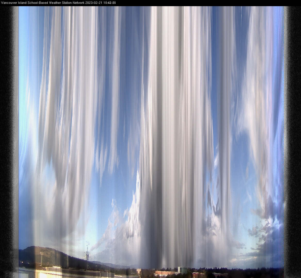 image of the sky seen from UVic, each column of pixels is a different minute, keogram