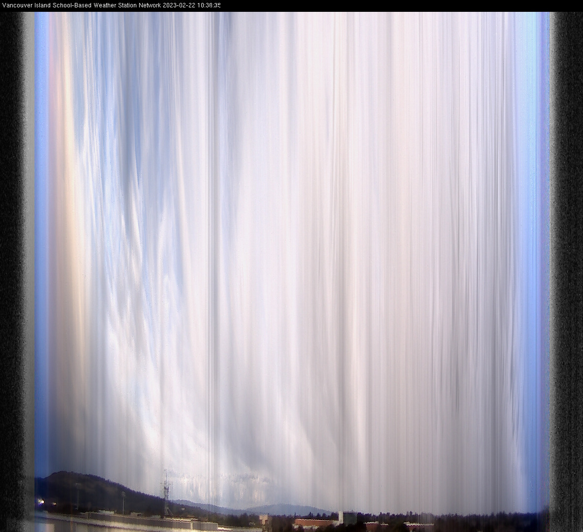 image of the sky seen from UVic, each column of pixels is a different minute, keogram