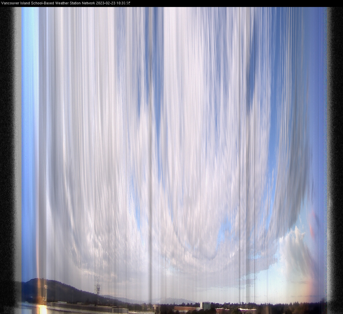 image of the sky seen from UVic, each column of pixels is a different minute, keogram