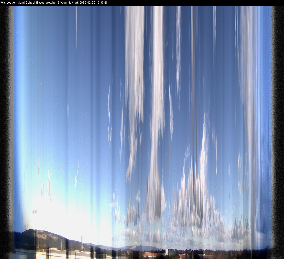image of the sky seen from UVic, each column of pixels is a different minute, keogram
