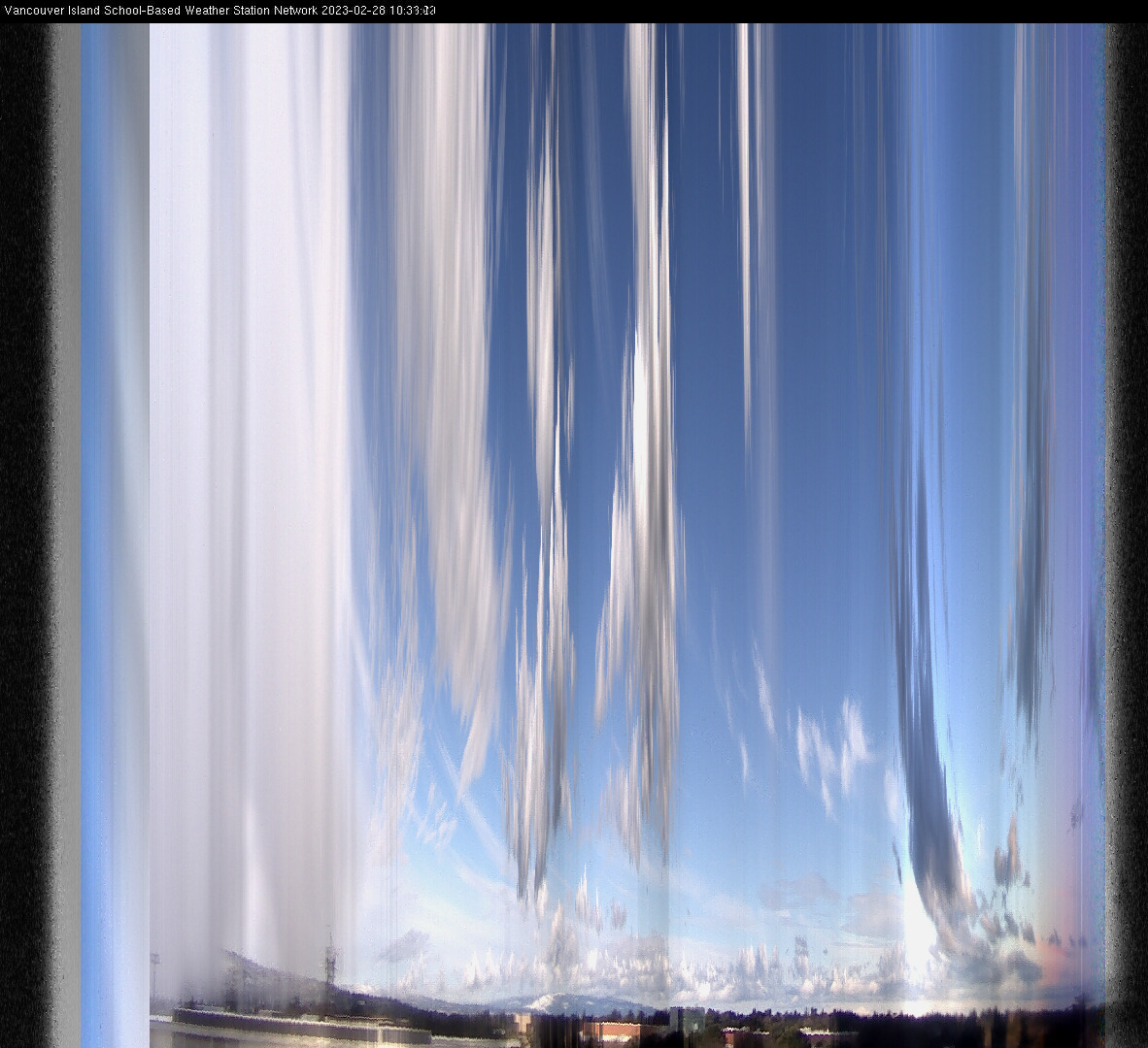 image of the sky seen from UVic, each column of pixels is a different minute, keogram