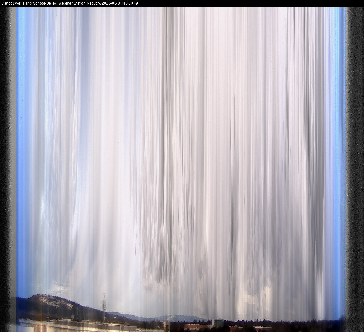 image of the sky seen from UVic, each column of pixels is a different minute, keogram