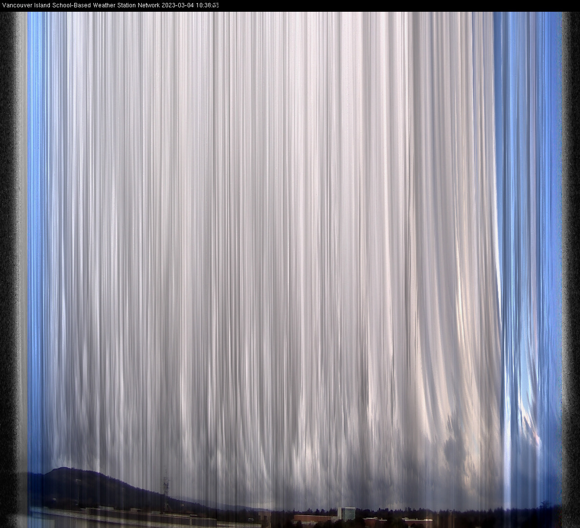 image of the sky seen from UVic, each column of pixels is a different minute, keogram