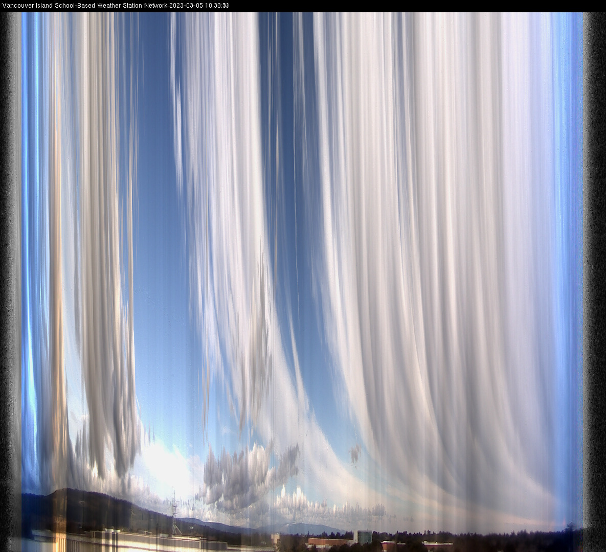 image of the sky seen from UVic, each column of pixels is a different minute, keogram