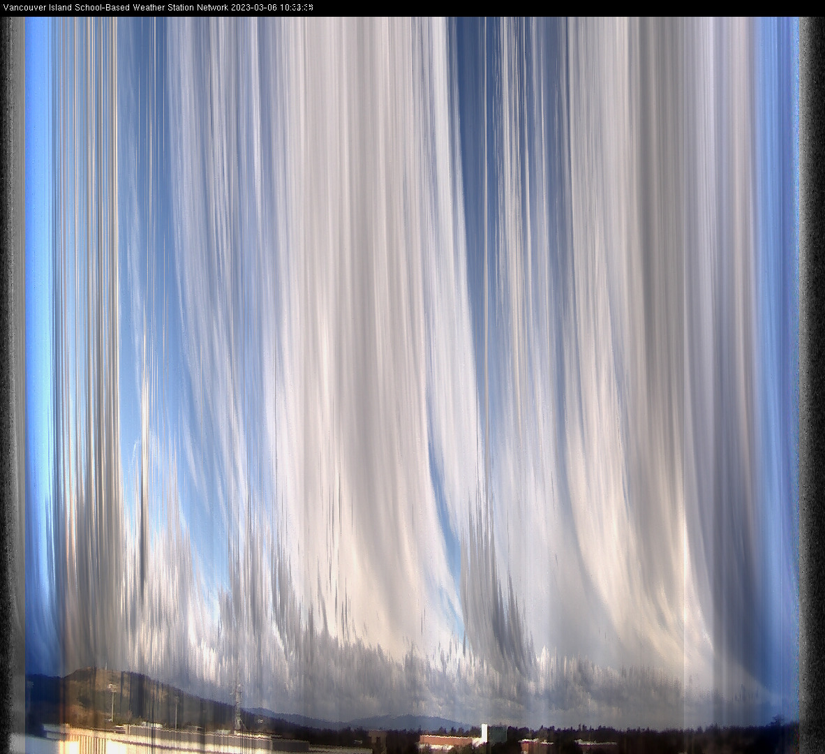 image of the sky seen from UVic, each column of pixels is a different minute, keogram