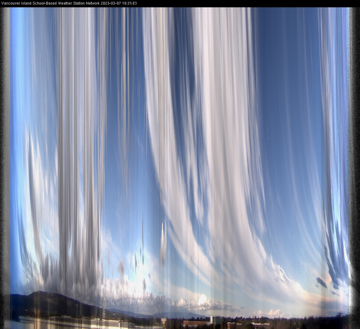 image of the sky seen from UVic, each column of pixels is a different minute, keogram