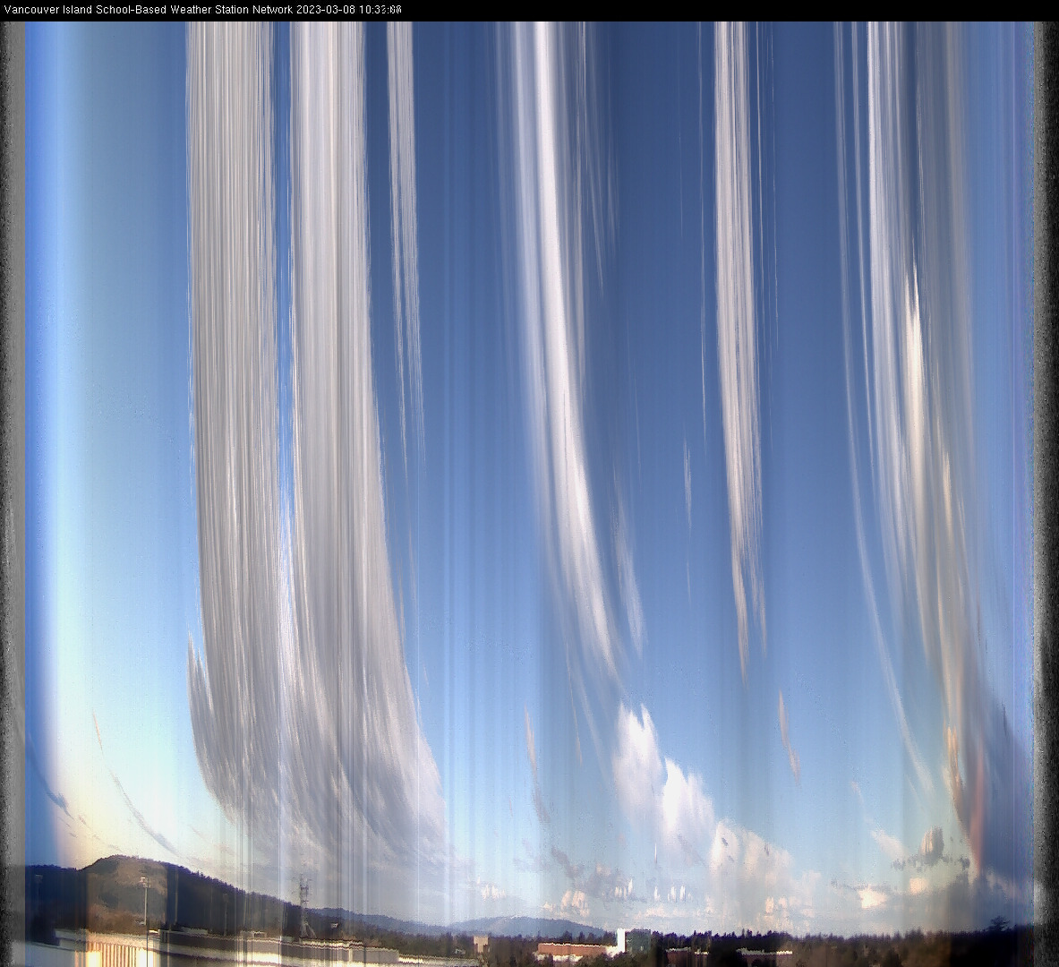 image of the sky seen from UVic, each column of pixels is a different minute, keogram