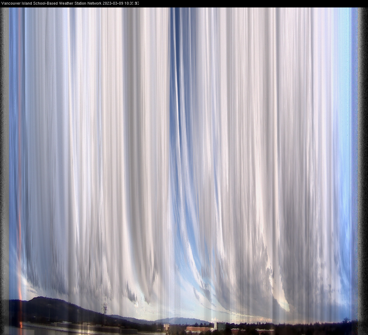 image of the sky seen from UVic, each column of pixels is a different minute, keogram