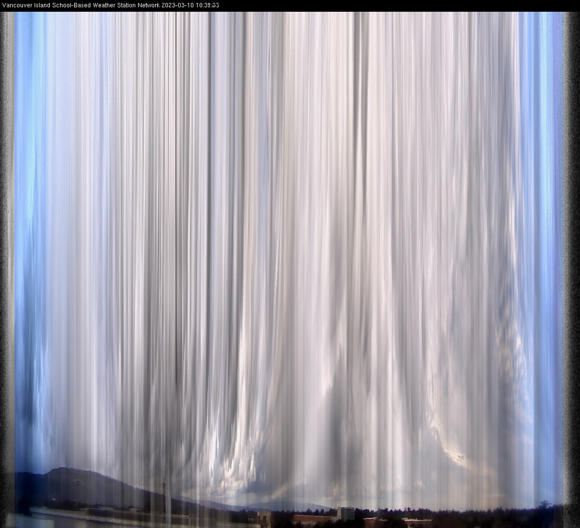 image of the sky seen from UVic, each column of pixels is a different minute, keogram