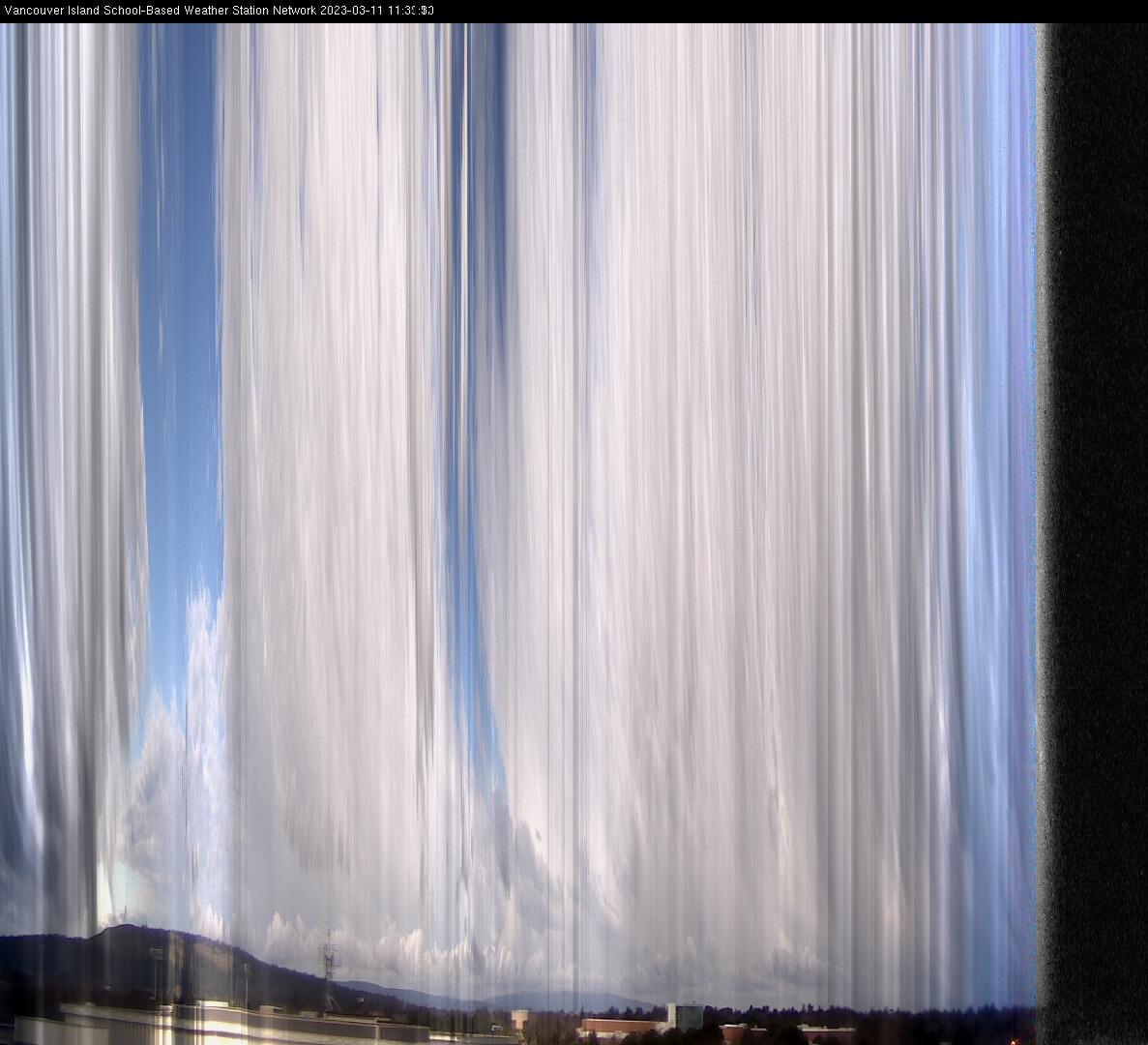 image of the sky seen from UVic, each column of pixels is a different minute, keogram