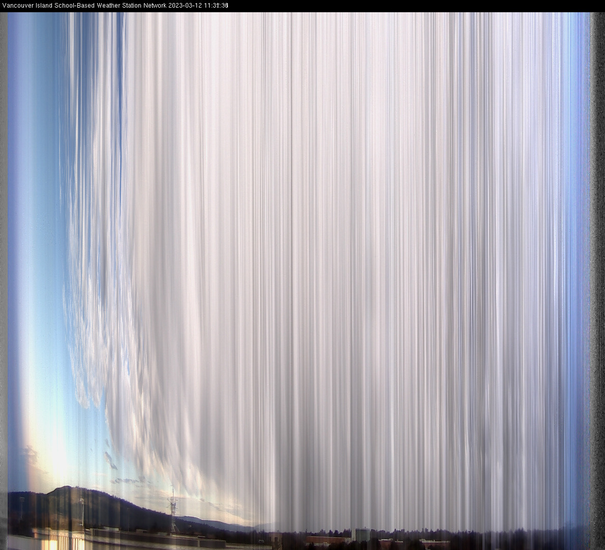 image of the sky seen from UVic, each column of pixels is a different minute, keogram