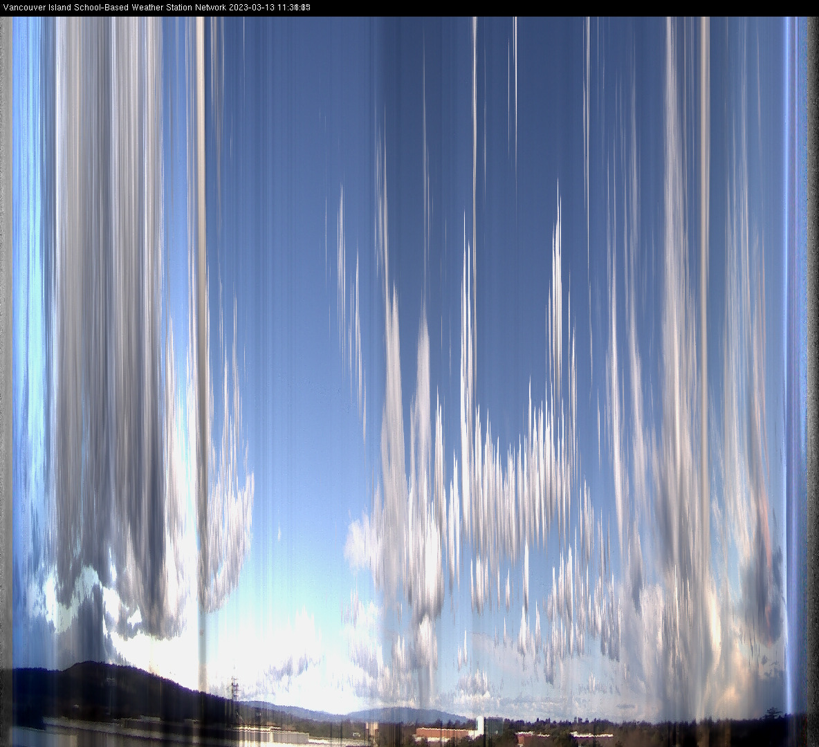 image of the sky seen from UVic, each column of pixels is a different minute, keogram