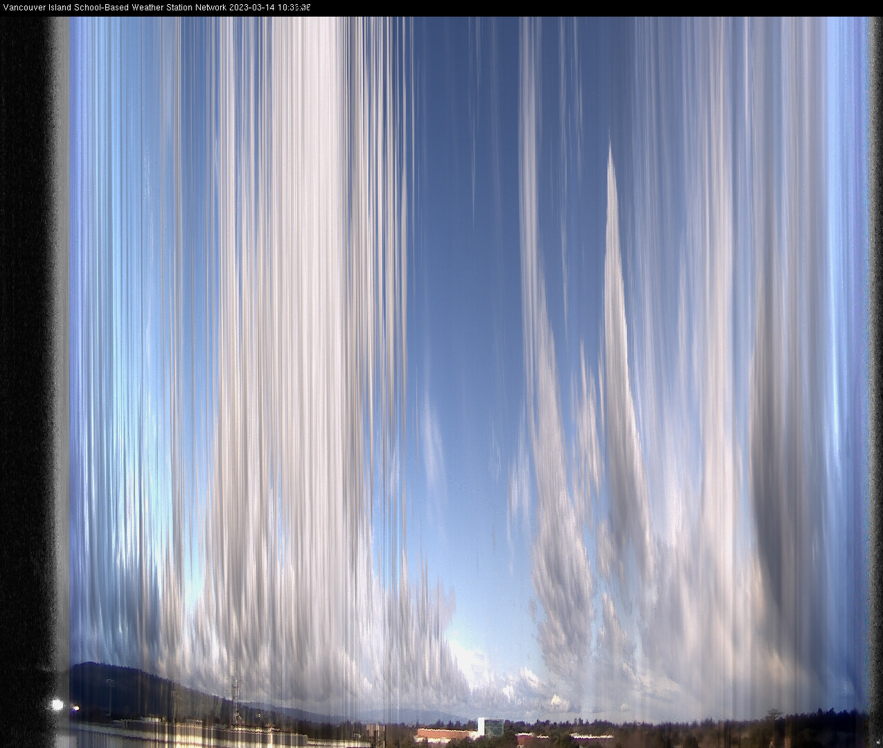 image of the sky seen from UVic, each column of pixels is a different minute, keogram