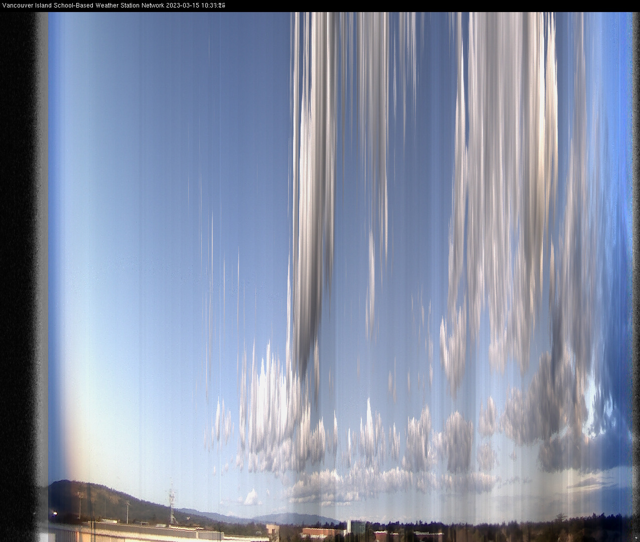 image of the sky seen from UVic, each column of pixels is a different minute, keogram