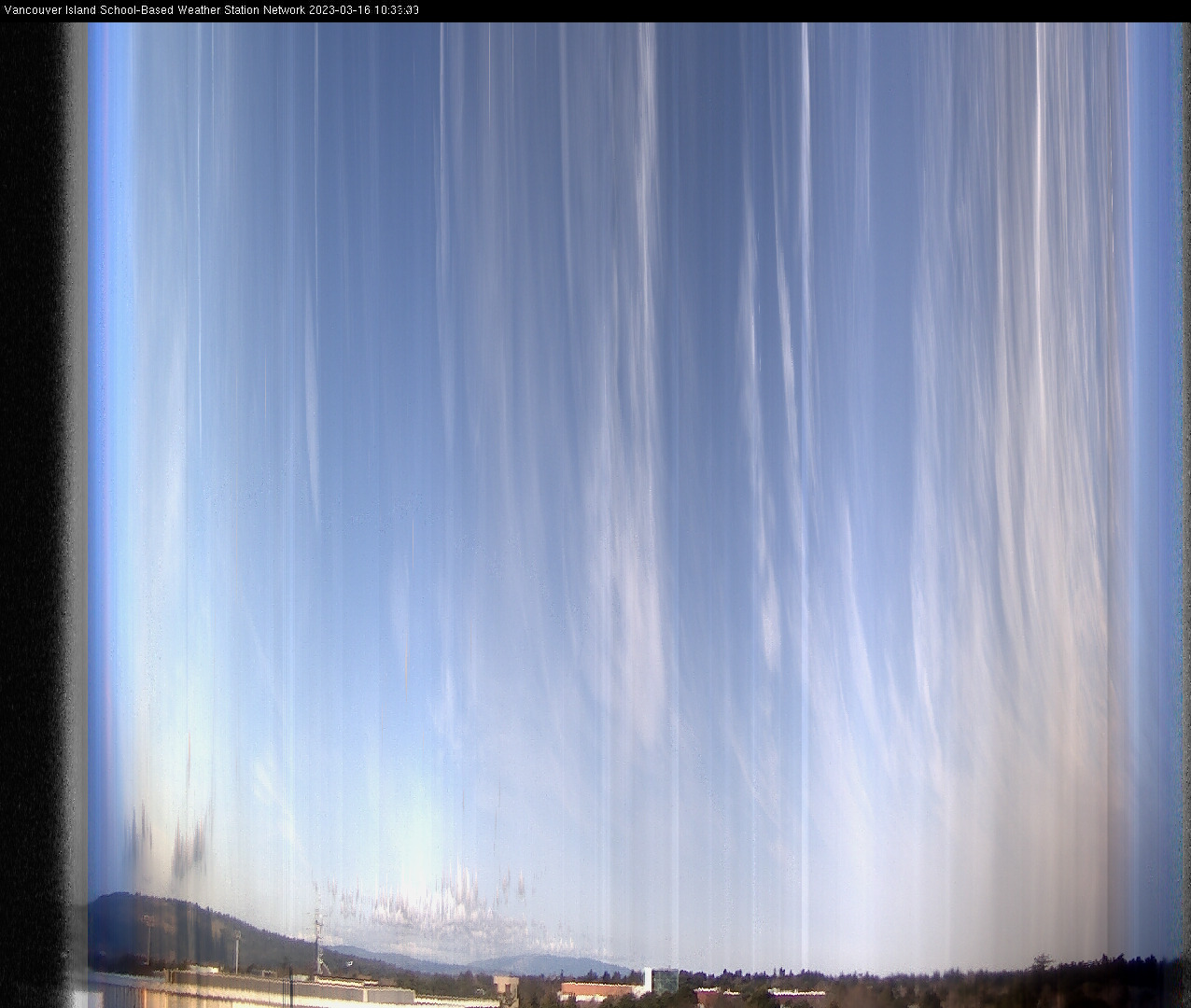 image of the sky seen from UVic, each column of pixels is a different minute, keogram