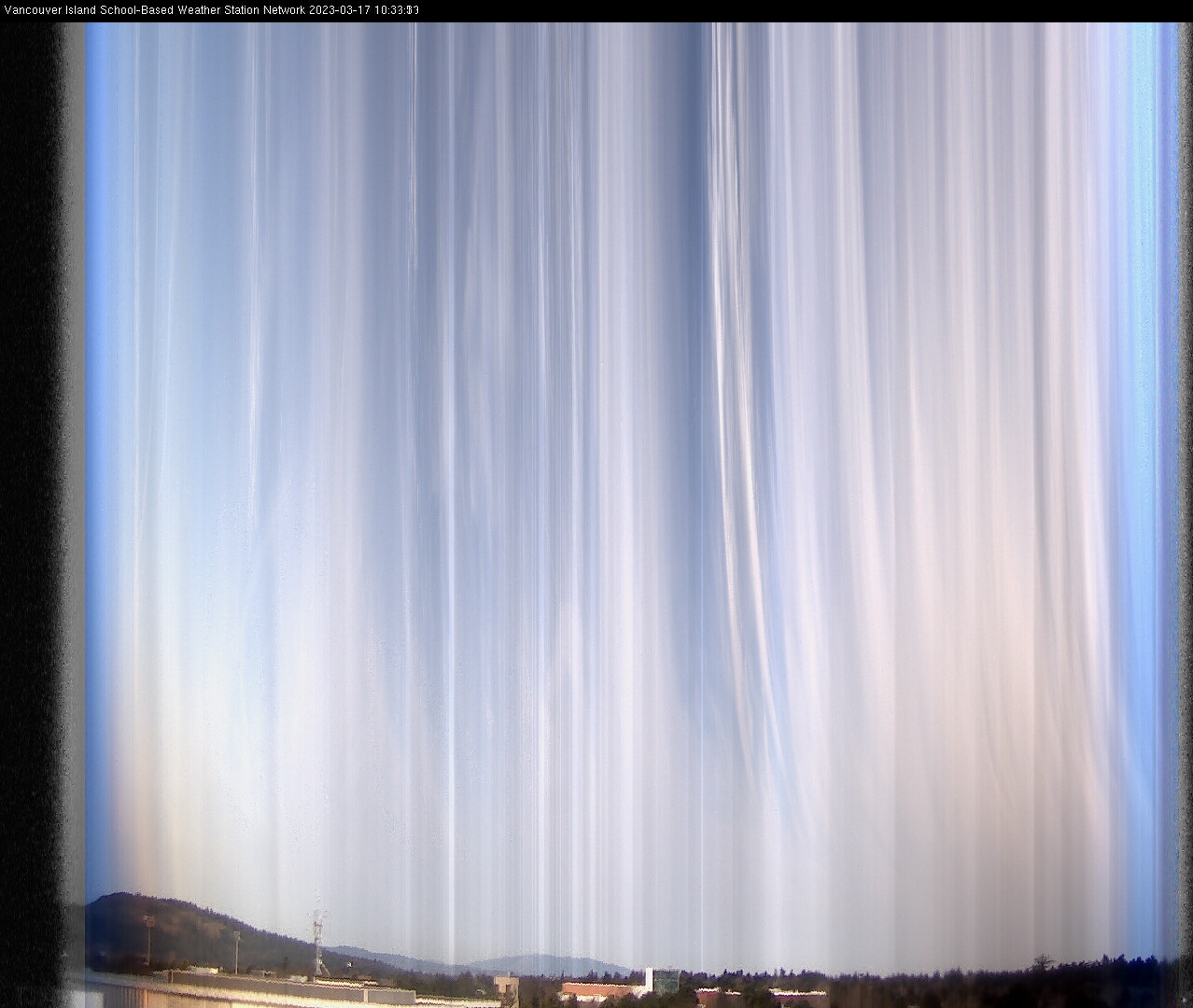 image of the sky seen from UVic, each column of pixels is a different minute, keogram