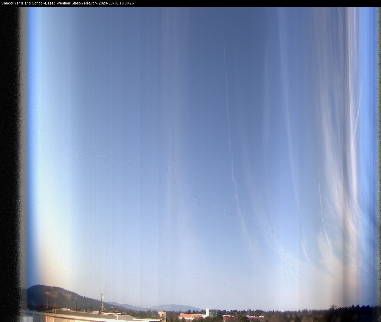 image of the sky seen from UVic, each column of pixels is a different minute, keogram
