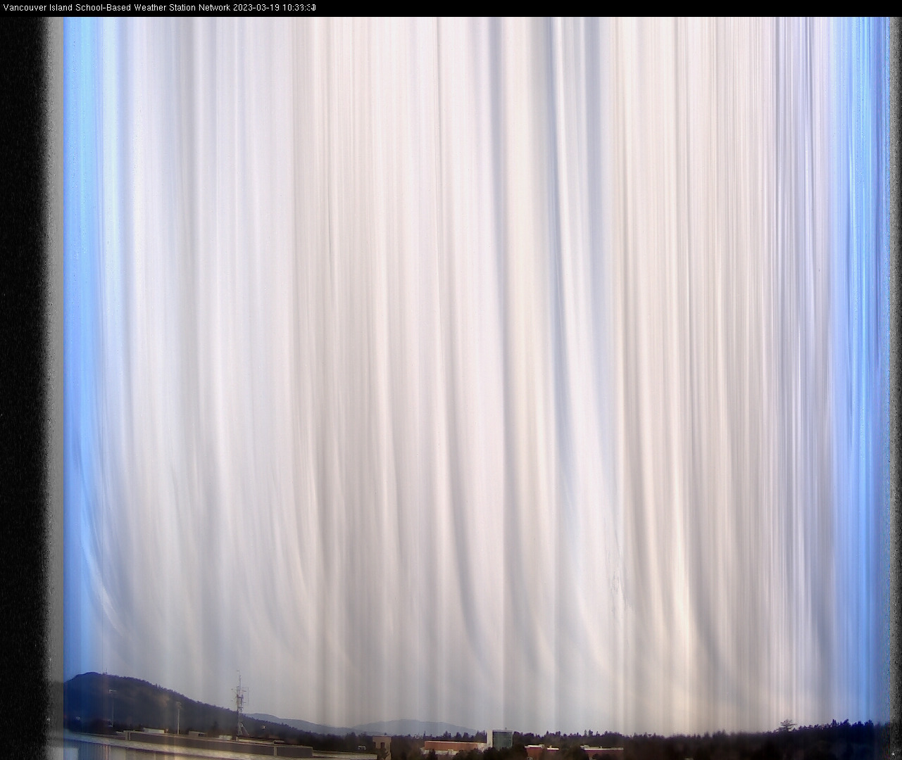 image of the sky seen from UVic, each column of pixels is a different minute, keogram