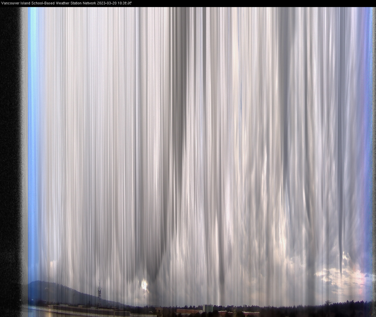 image of the sky seen from UVic, each column of pixels is a different minute, keogram