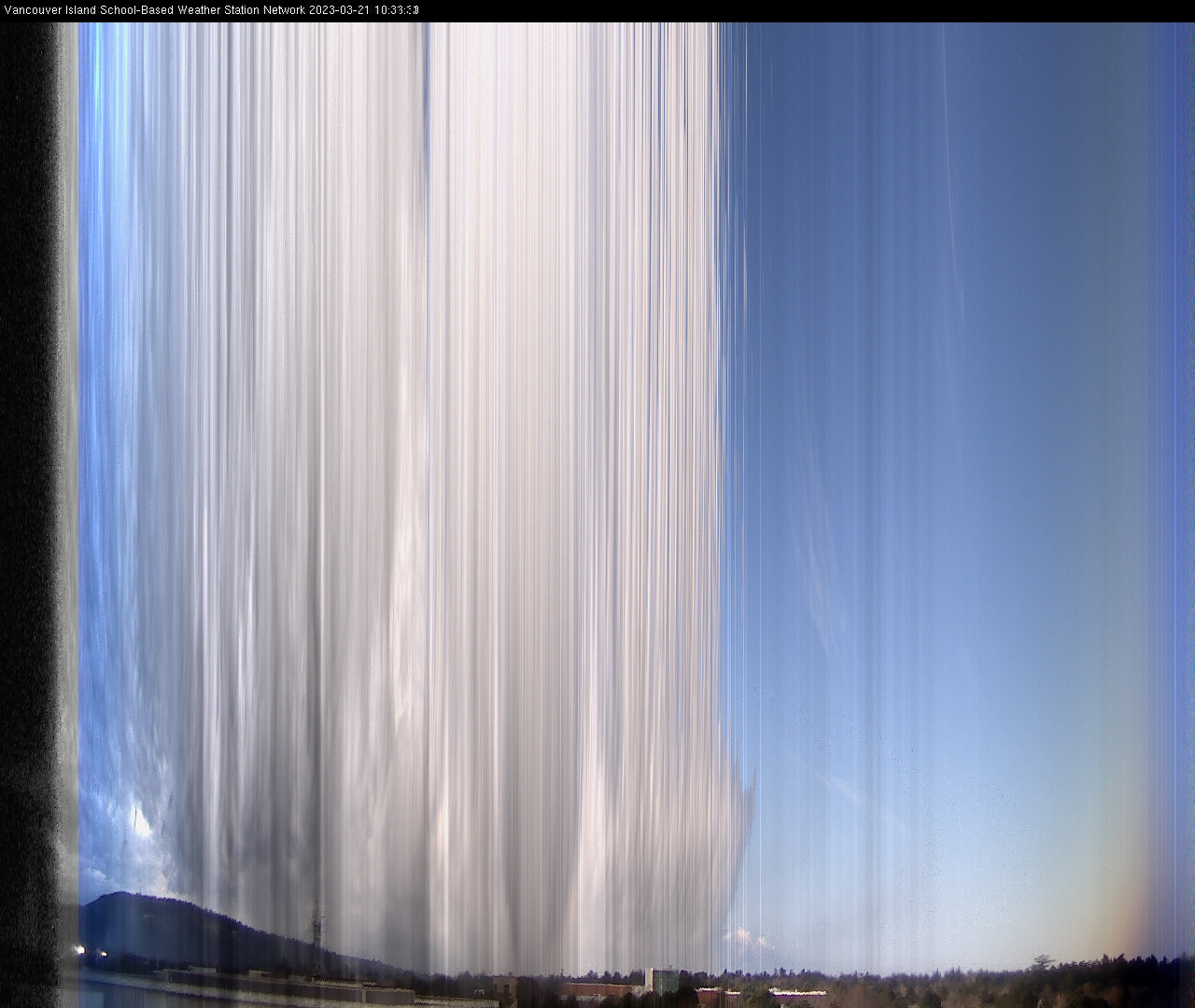image of the sky seen from UVic, each column of pixels is a different minute, keogram
