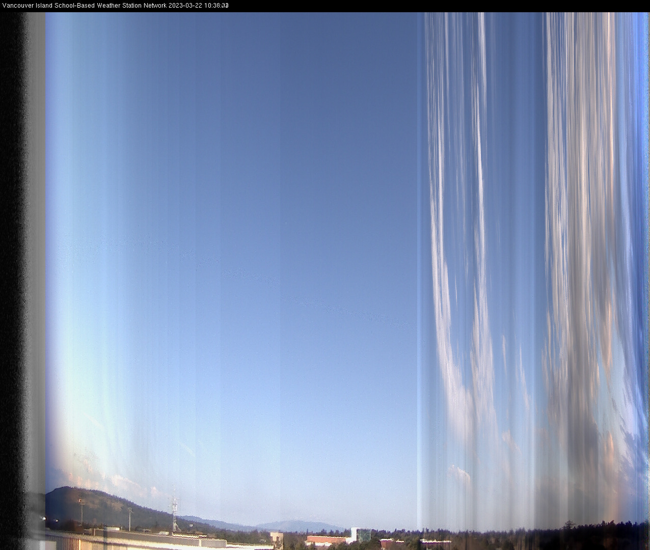 image of the sky seen from UVic, each column of pixels is a different minute, keogram