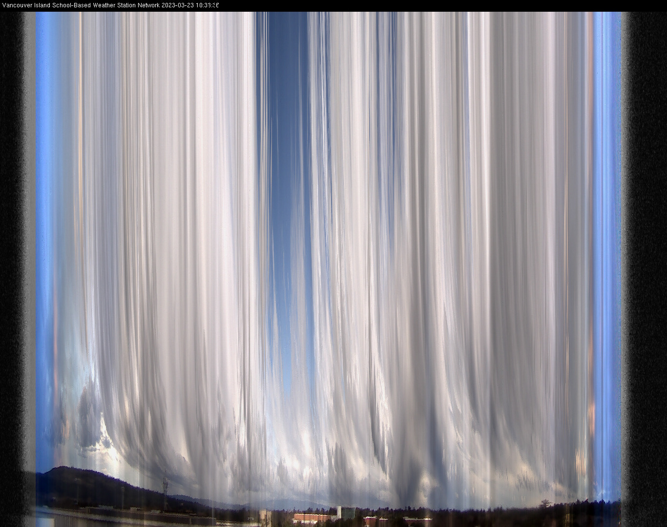 image of the sky seen from UVic, each column of pixels is a different minute, keogram