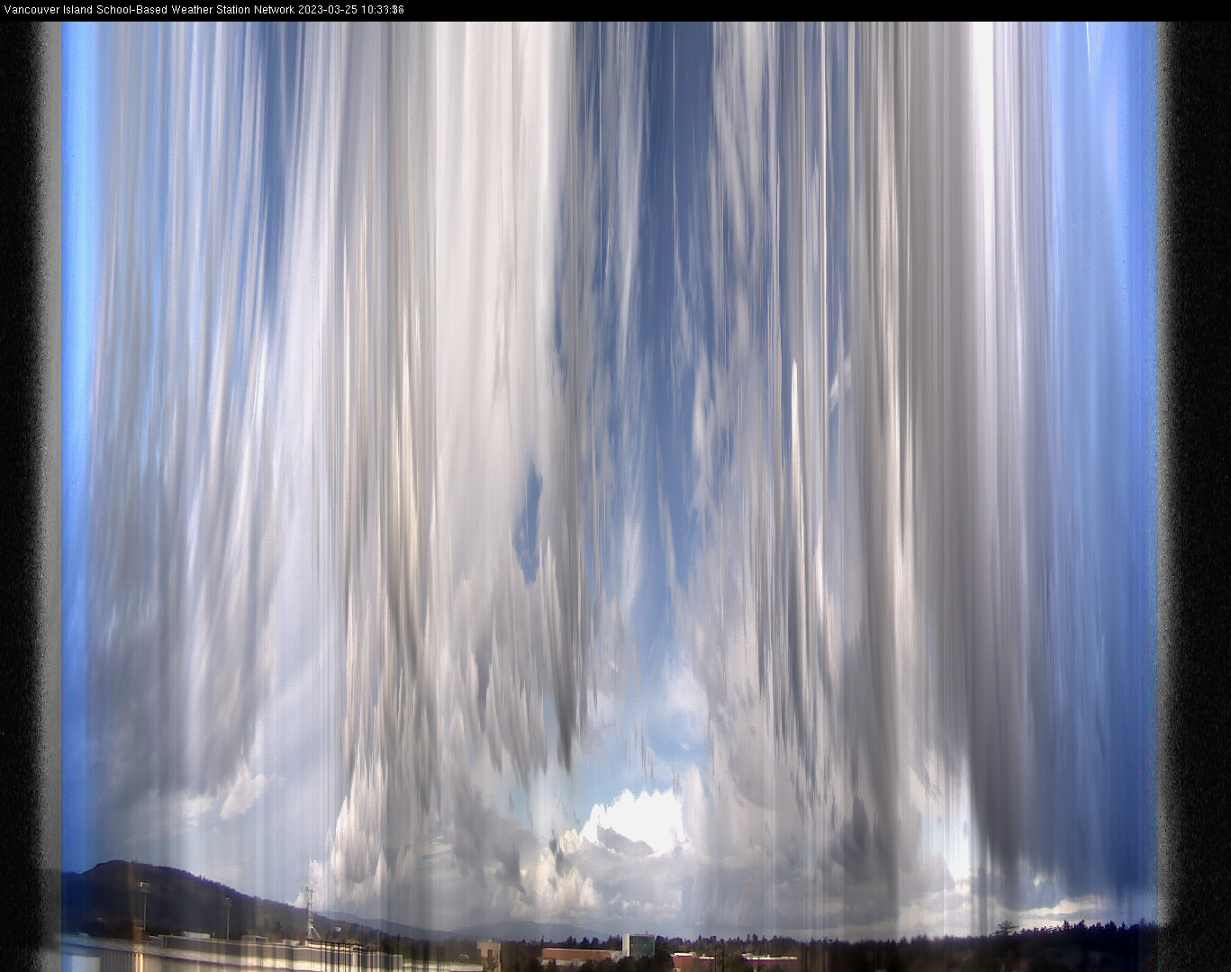 image of the sky seen from UVic, each column of pixels is a different minute, keogram