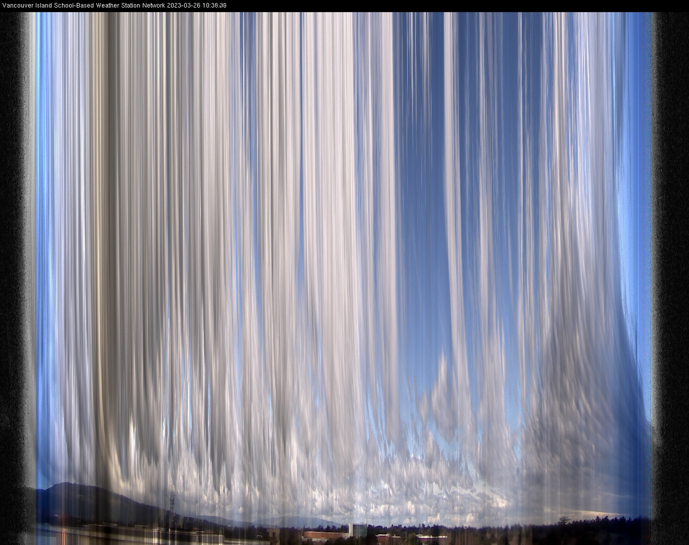 image of the sky seen from UVic, each column of pixels is a different minute, keogram
