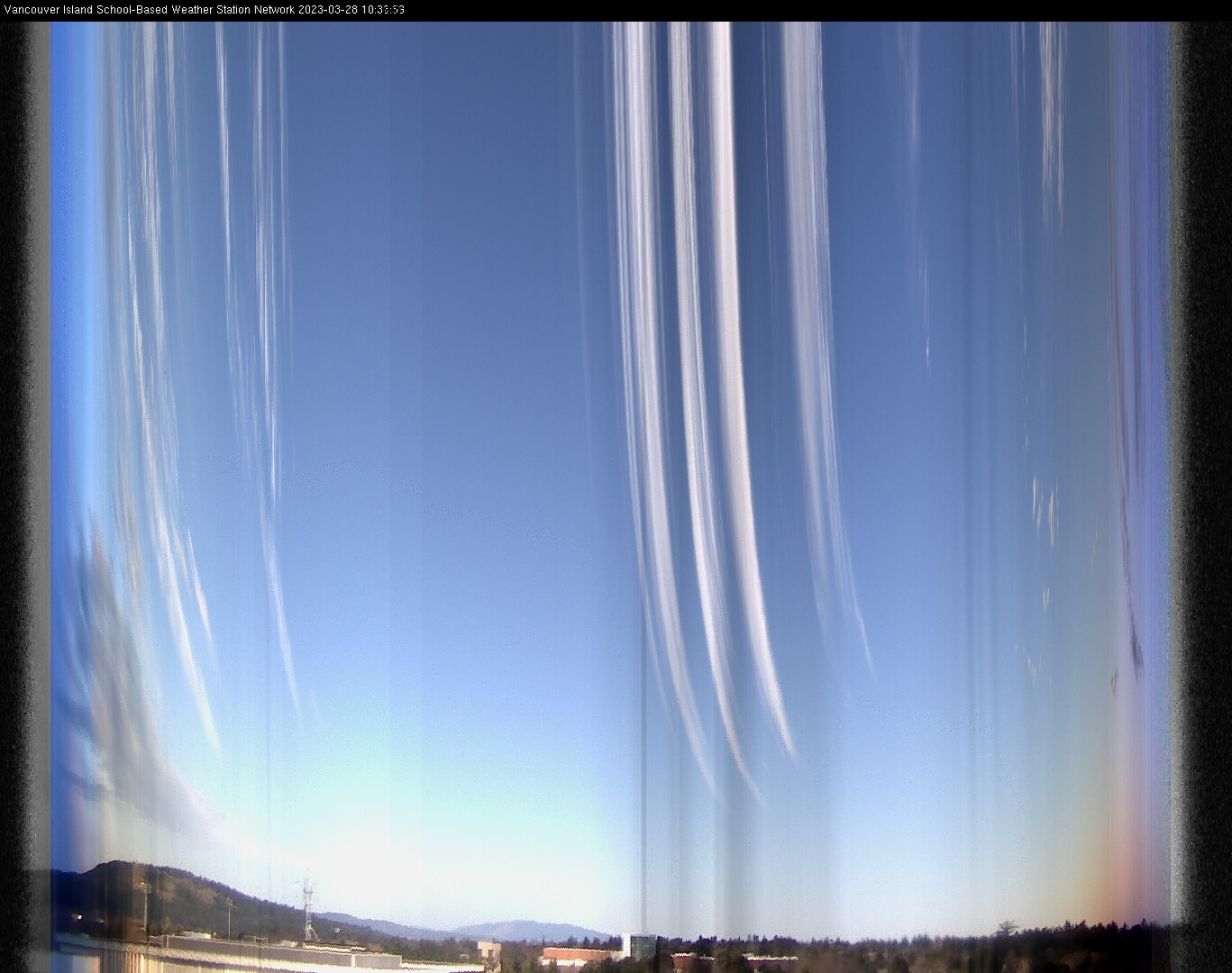 image of the sky seen from UVic, each column of pixels is a different minute, keogram