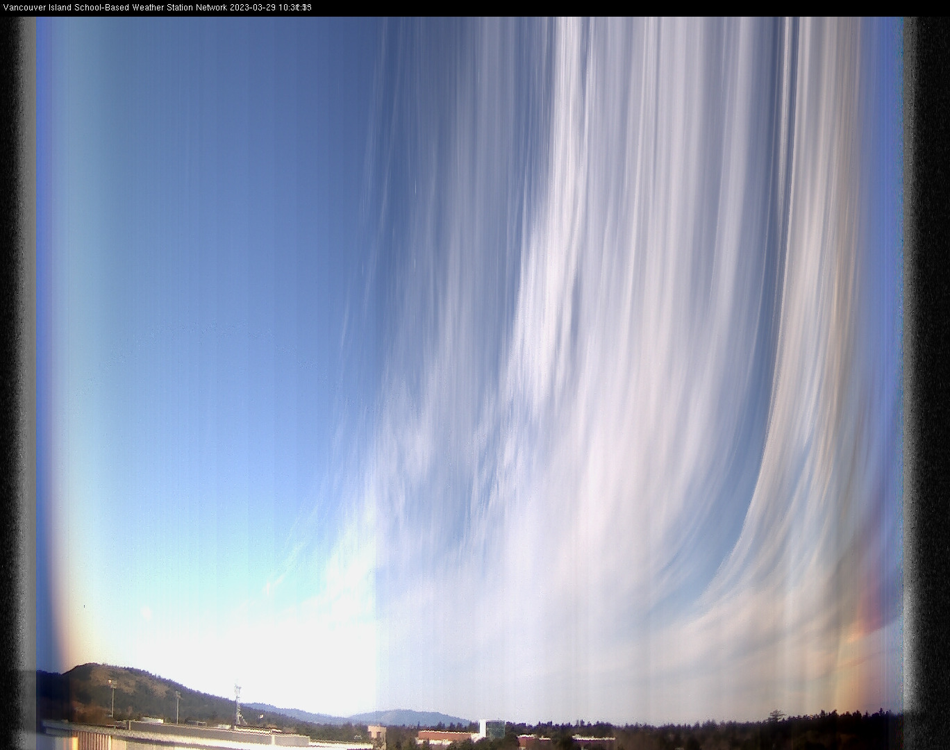 image of the sky seen from UVic, each column of pixels is a different minute, keogram