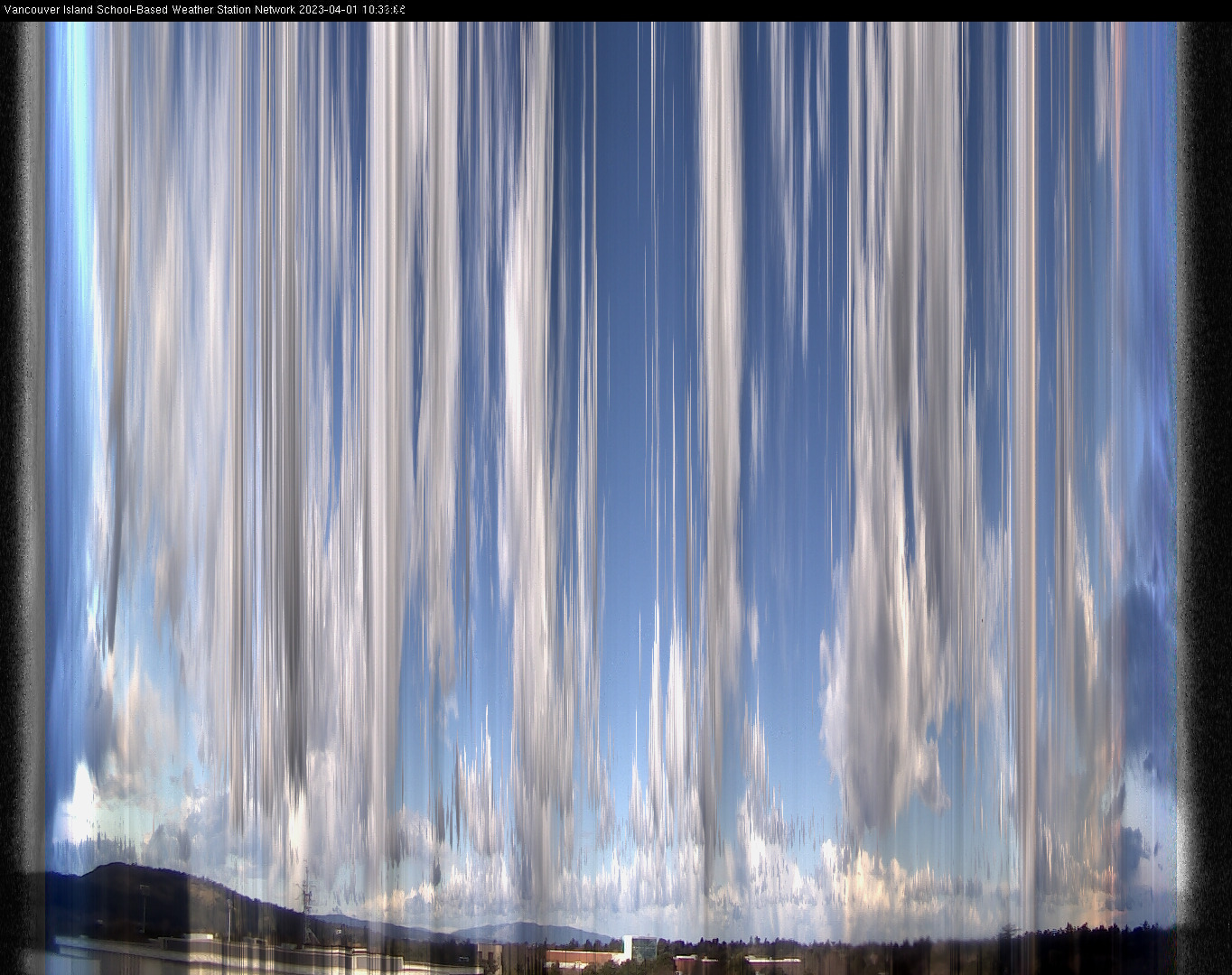 image of the sky seen from UVic, each column of pixels is a different minute, keogram