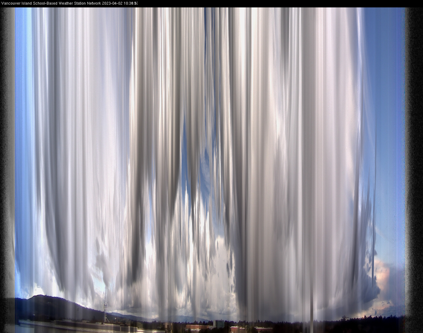 image of the sky seen from UVic, each column of pixels is a different minute, keogram