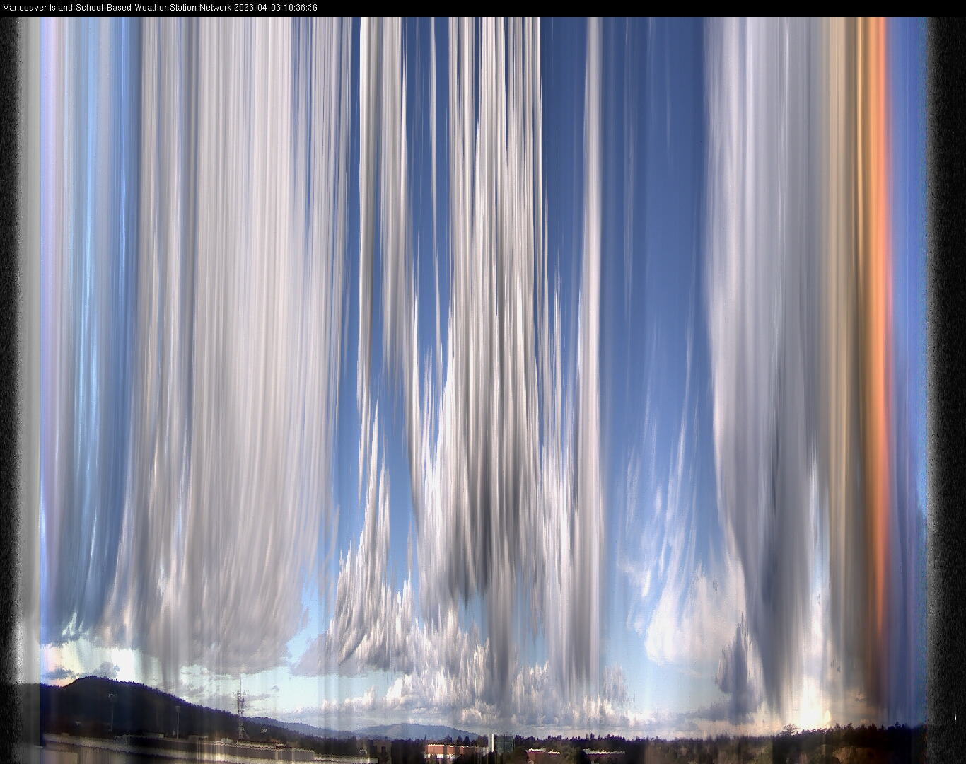 image of the sky seen from UVic, each column of pixels is a different minute, keogram