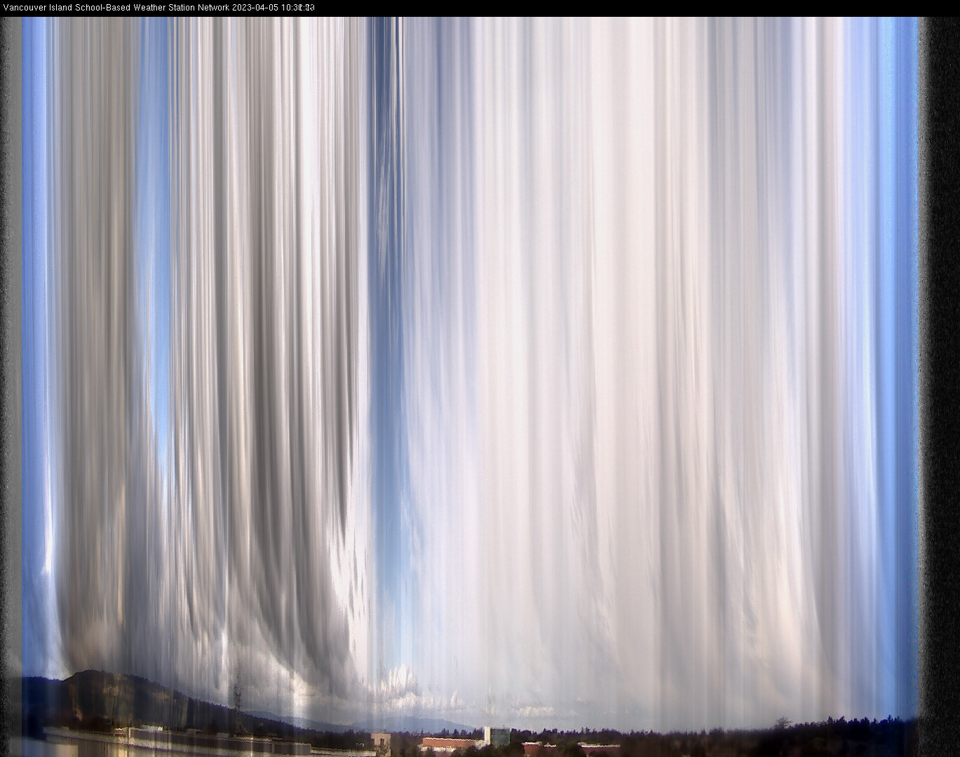 image of the sky seen from UVic, each column of pixels is a different minute, keogram