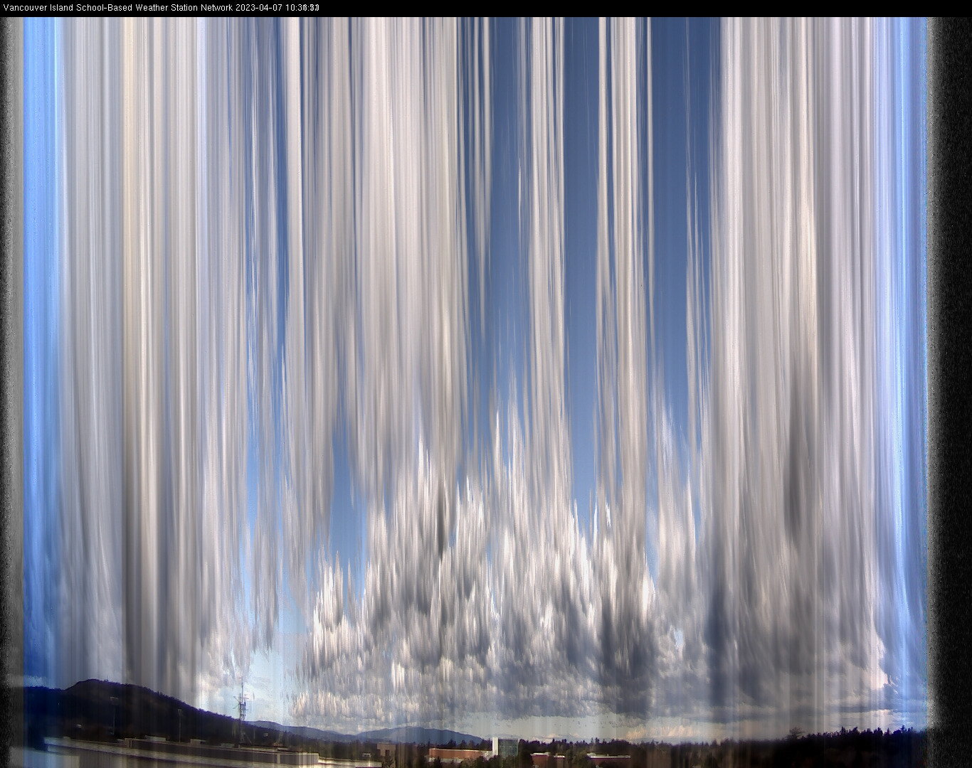 image of the sky seen from UVic, each column of pixels is a different minute, keogram