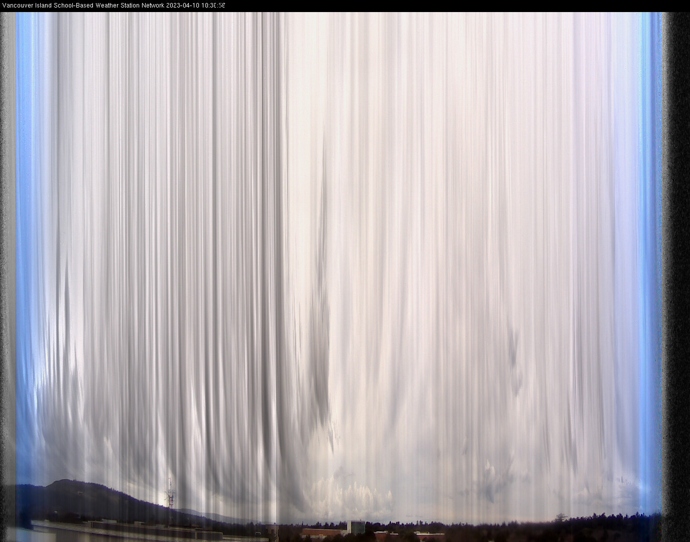 image of the sky seen from UVic, each column of pixels is a different minute, keogram