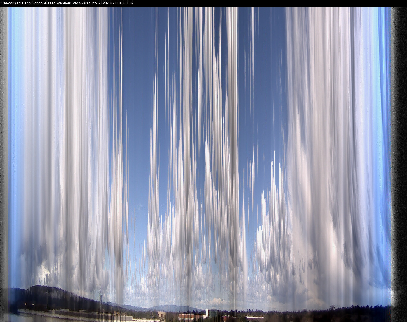 image of the sky seen from UVic, each column of pixels is a different minute, keogram