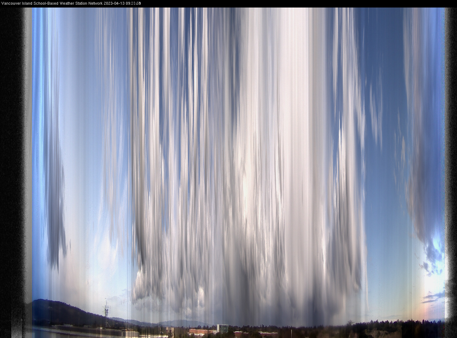 image of the sky seen from UVic, each column of pixels is a different minute, keogram