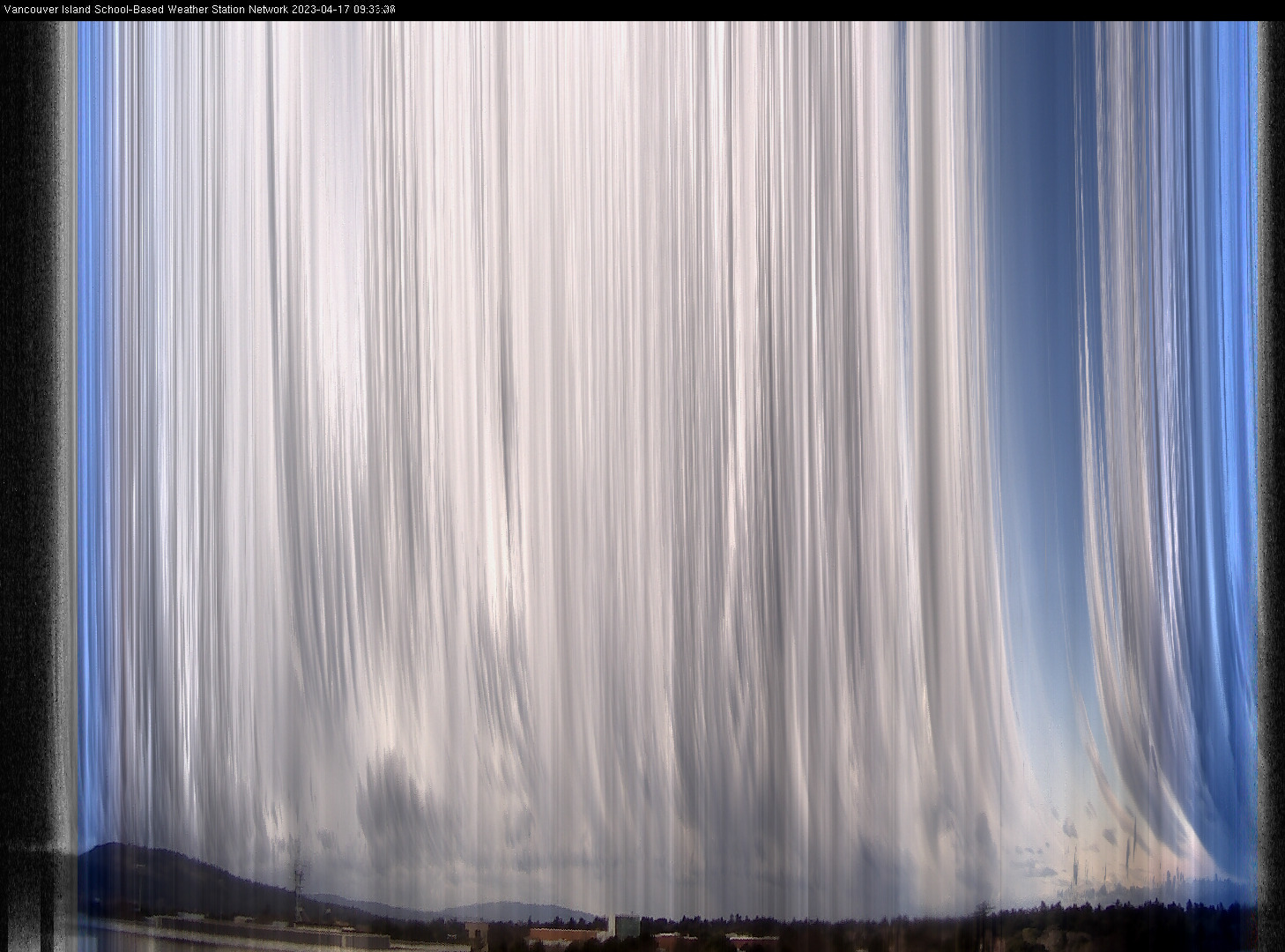 image of the sky seen from UVic, each column of pixels is a different minute, keogram